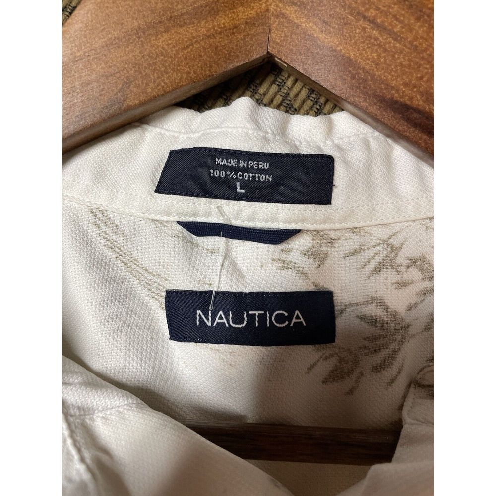 Nautica Palm Tree Print Button Up Shirt Short Sleeve Casual L - Picture 2 of 6